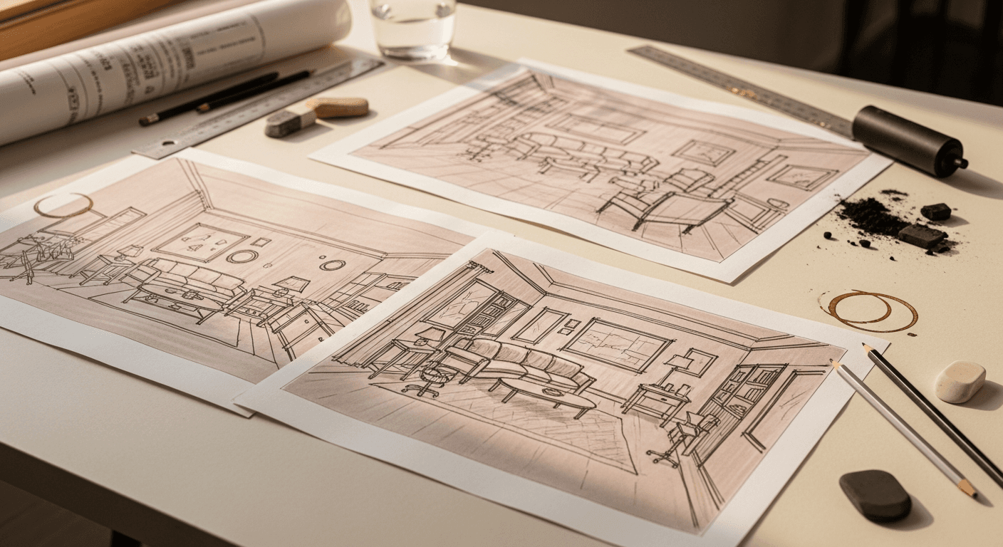 Cinematic storyboard sketches